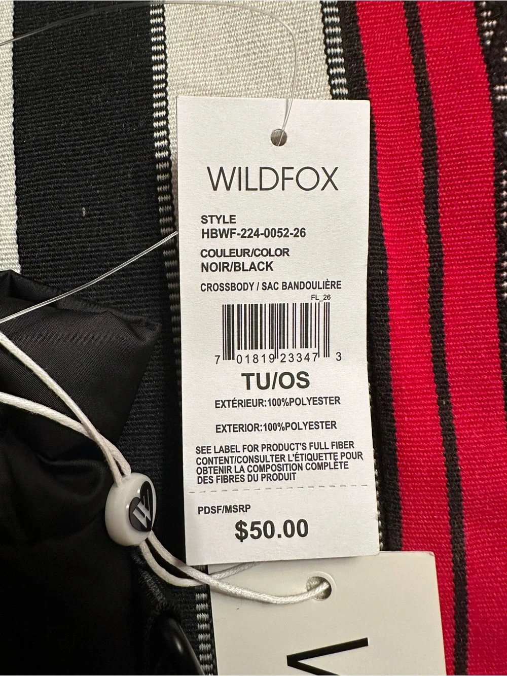Wildfox Black Nylon Water Bottle Crossbody Sling Bag with Front Pocket - NWT